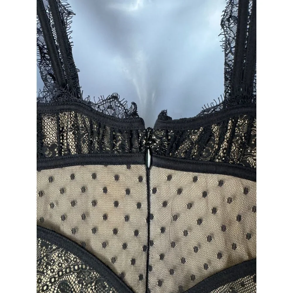 Bebe Black Lace Beige Mini Slip Dress Women size Small Coquette Sexy Fairy Grung - Picture 12 of 16